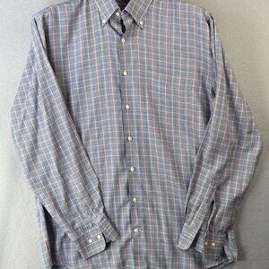 Peter Millar Shirt Mens‎ Large Blue Button Down Cotton Houndstooth Check Plaid